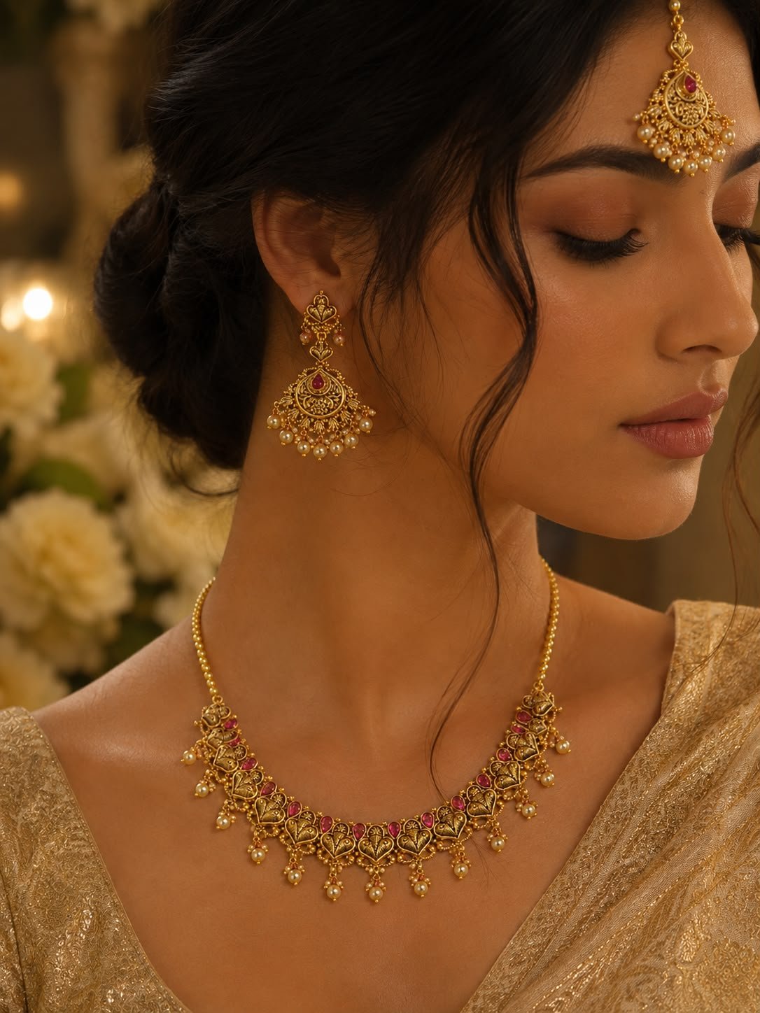 Silver gold plated necklace set