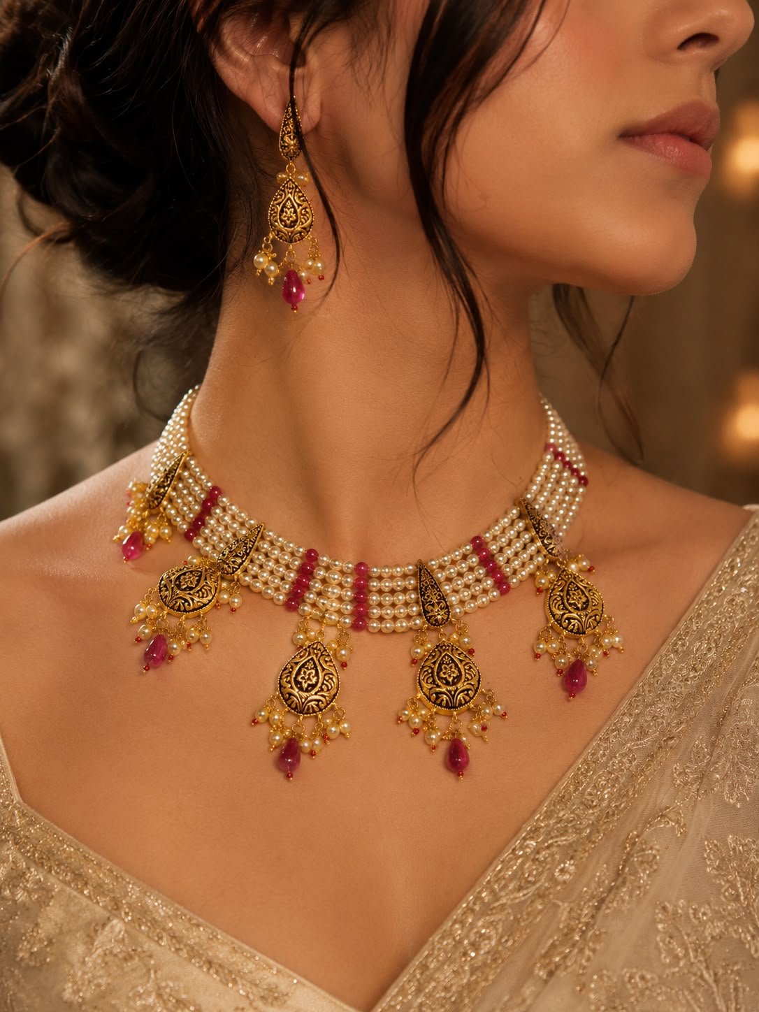 Silver gold plated necklace set