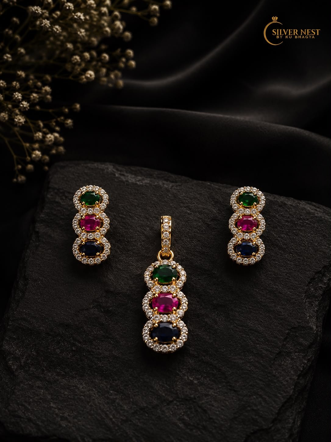 Silver gold plated pendant set