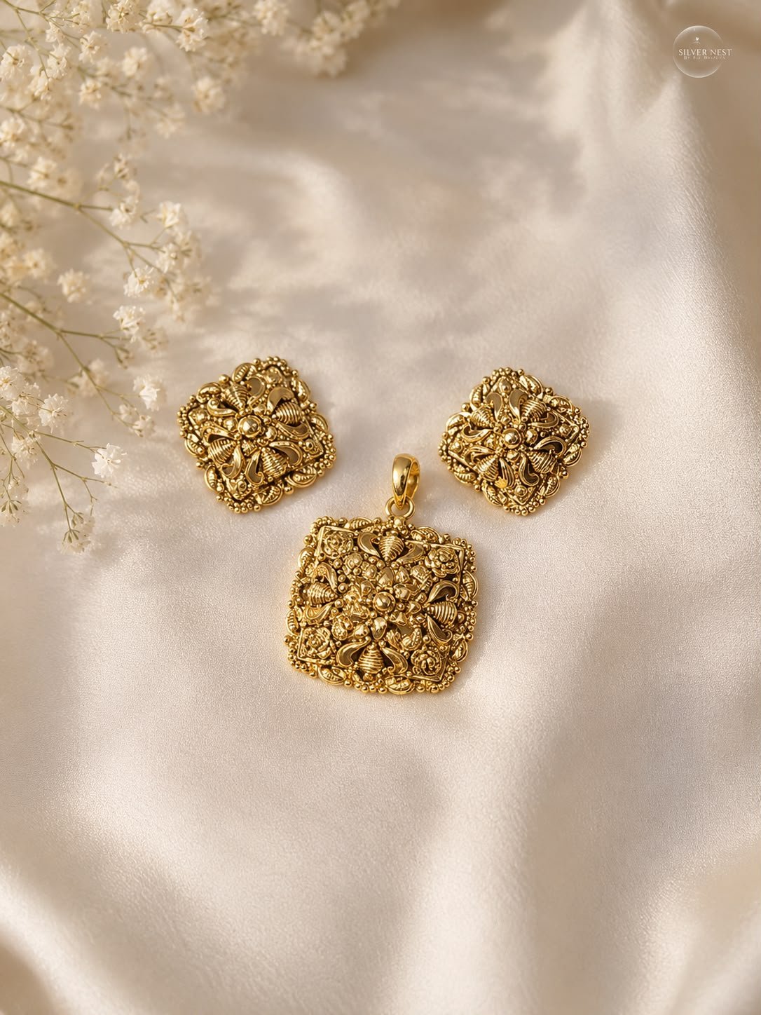 Silver gold plated pendant set